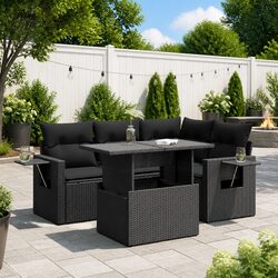 5 Piece Outdoor Sofa Set with Cushions, Black Rattan