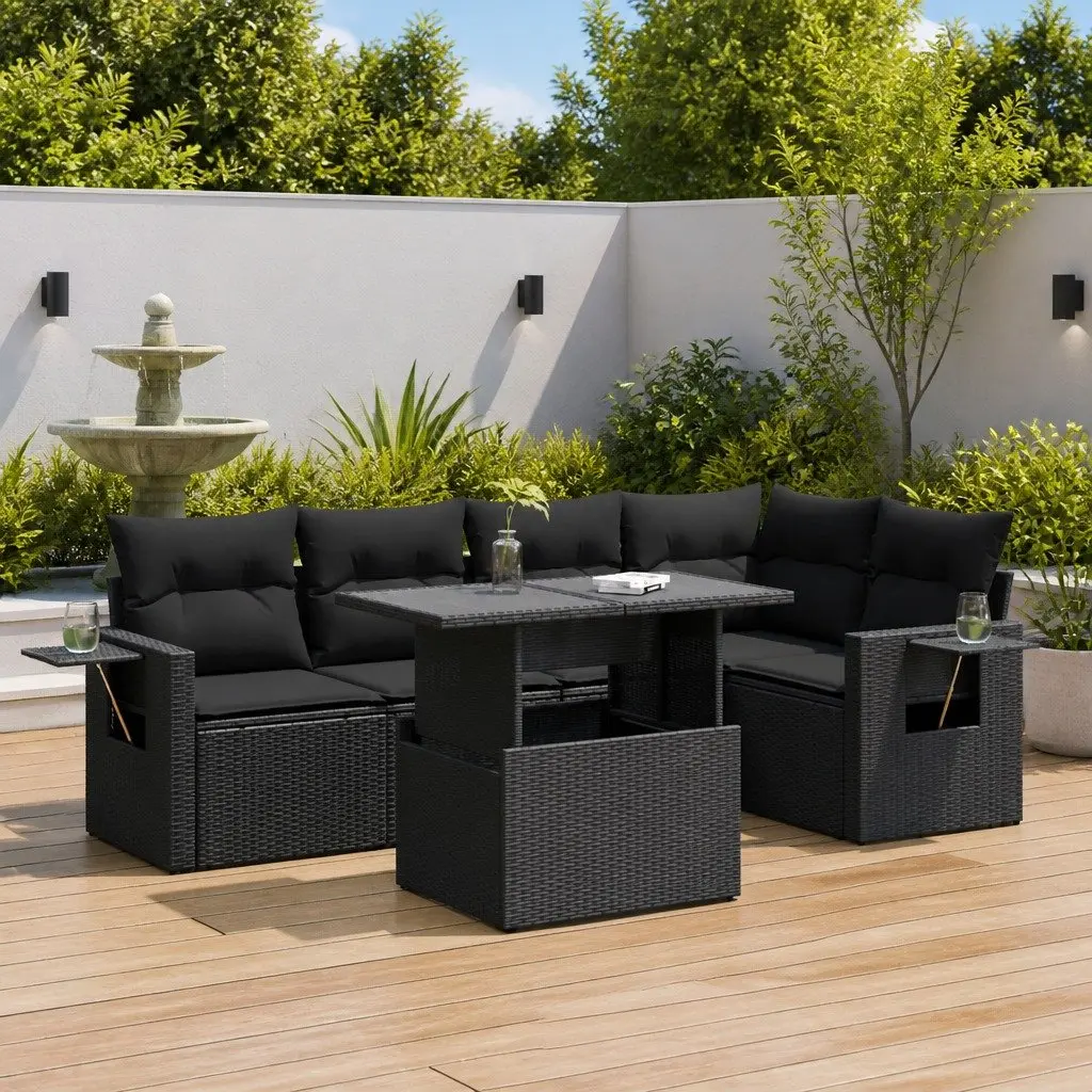 Garden Sofa Set 6 Piece Outdoor Patio Furniture with Storage Cushions Black
