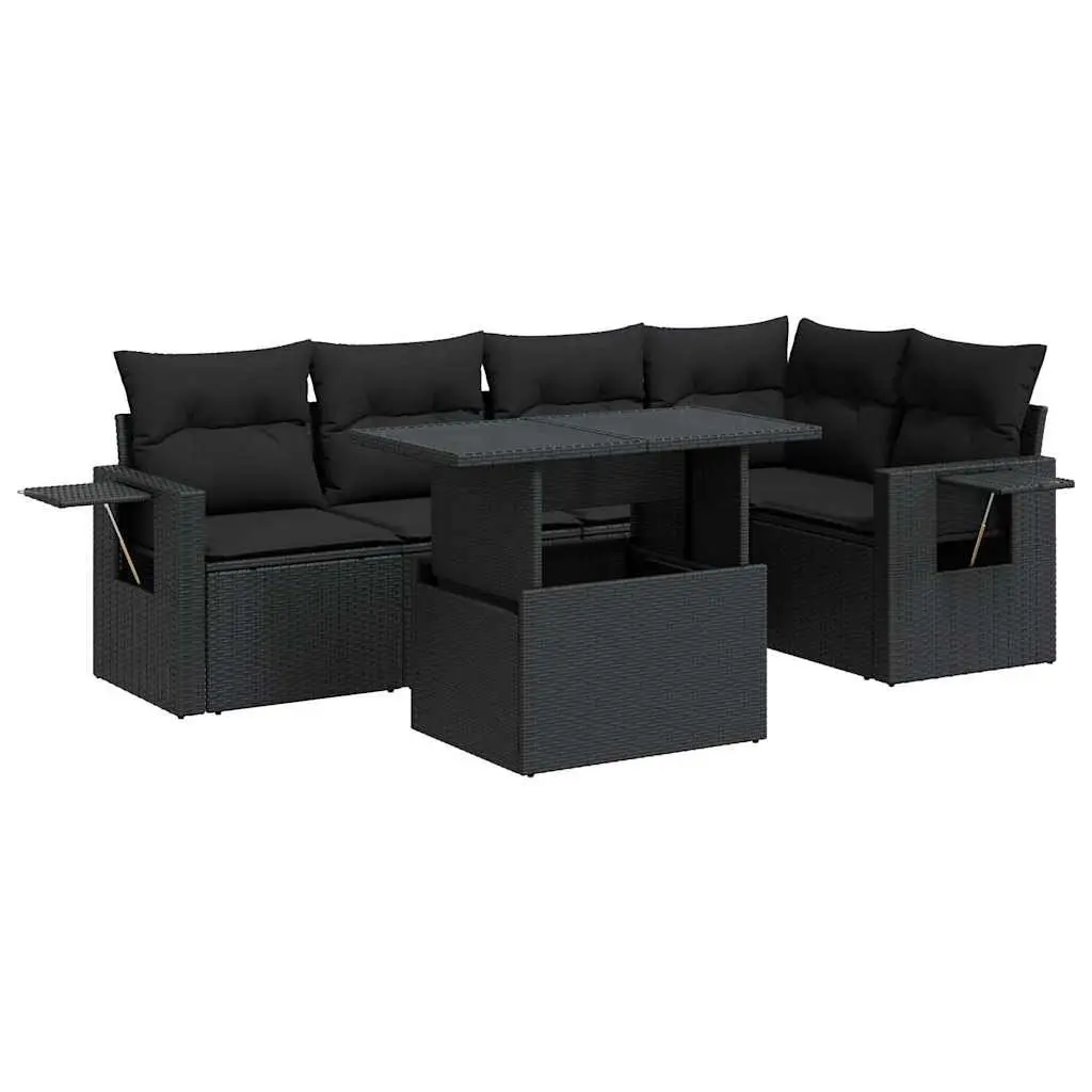 Garden Sofa Set 6 Piece Outdoor Patio Furniture with Storage Cushions Black