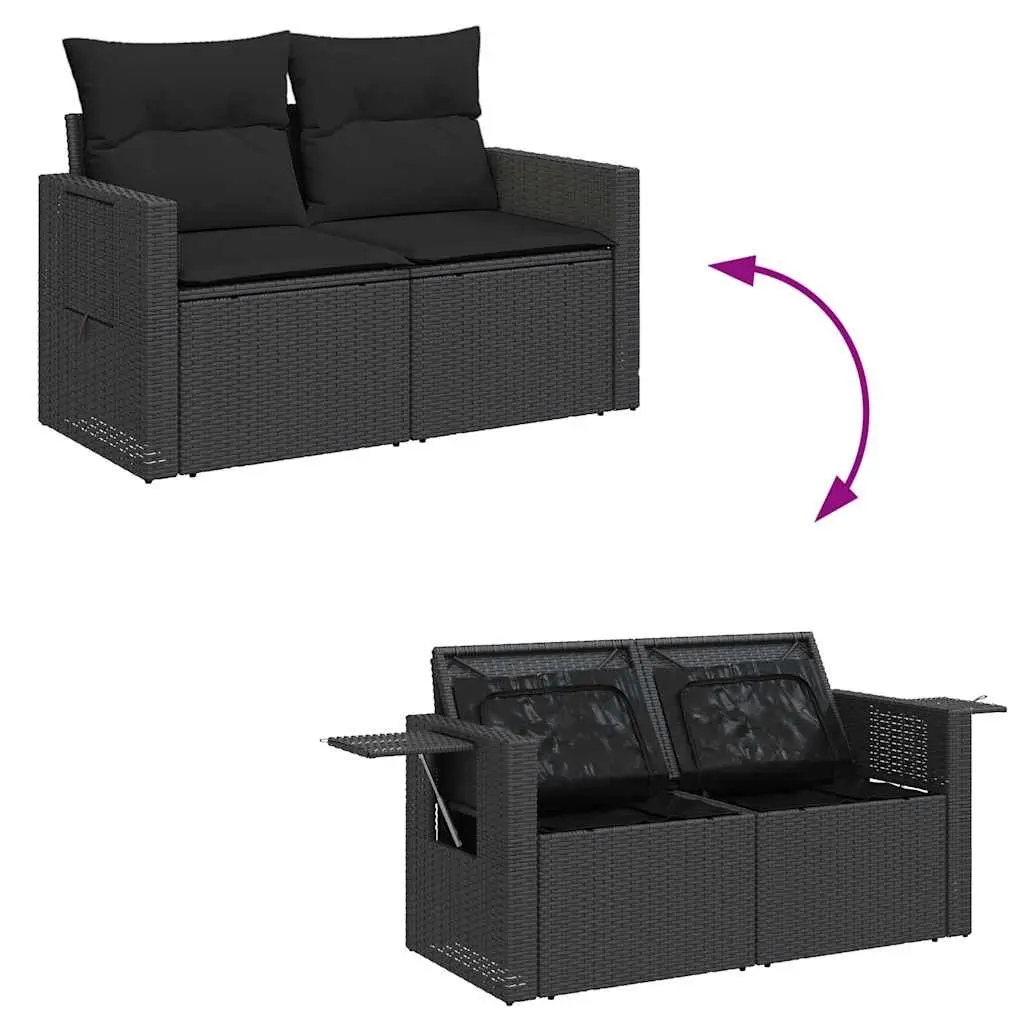Garden Sofa Set 6 Piece Outdoor Patio Furniture with Storage Cushions Black
