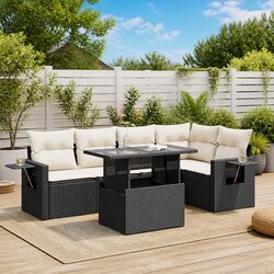 6 Piece Garden Sofa Set with Storage Cushions Black Outdoor Patio Furniture