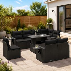 9-Piece Garden Sofa Set Specifications: Black Poly Rattan Furniture