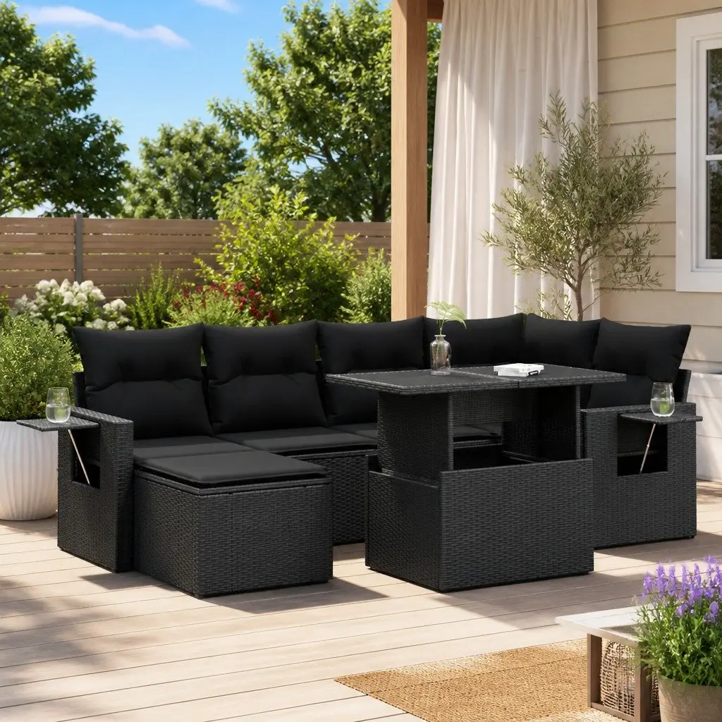 Garden Sofa Set 7 Piece Outdoor Furniture for Backyard Patio Black