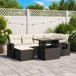 Garden Sofa Set 7 Piece Outdoor Furniture Black Poly Rattan with Storage
