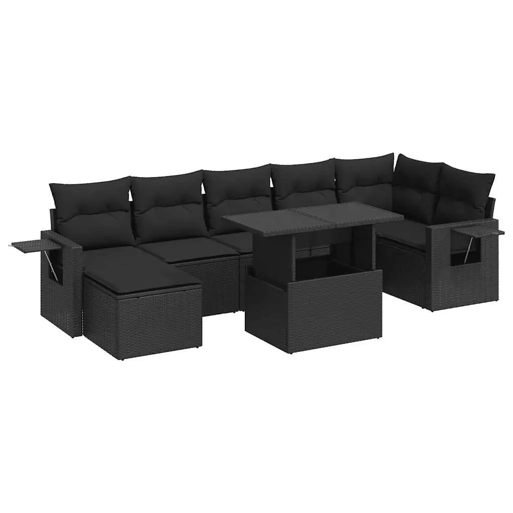 Garden Sofa Set 8 Piece Outdoor Use Black Poly Rattan Patio Furniture