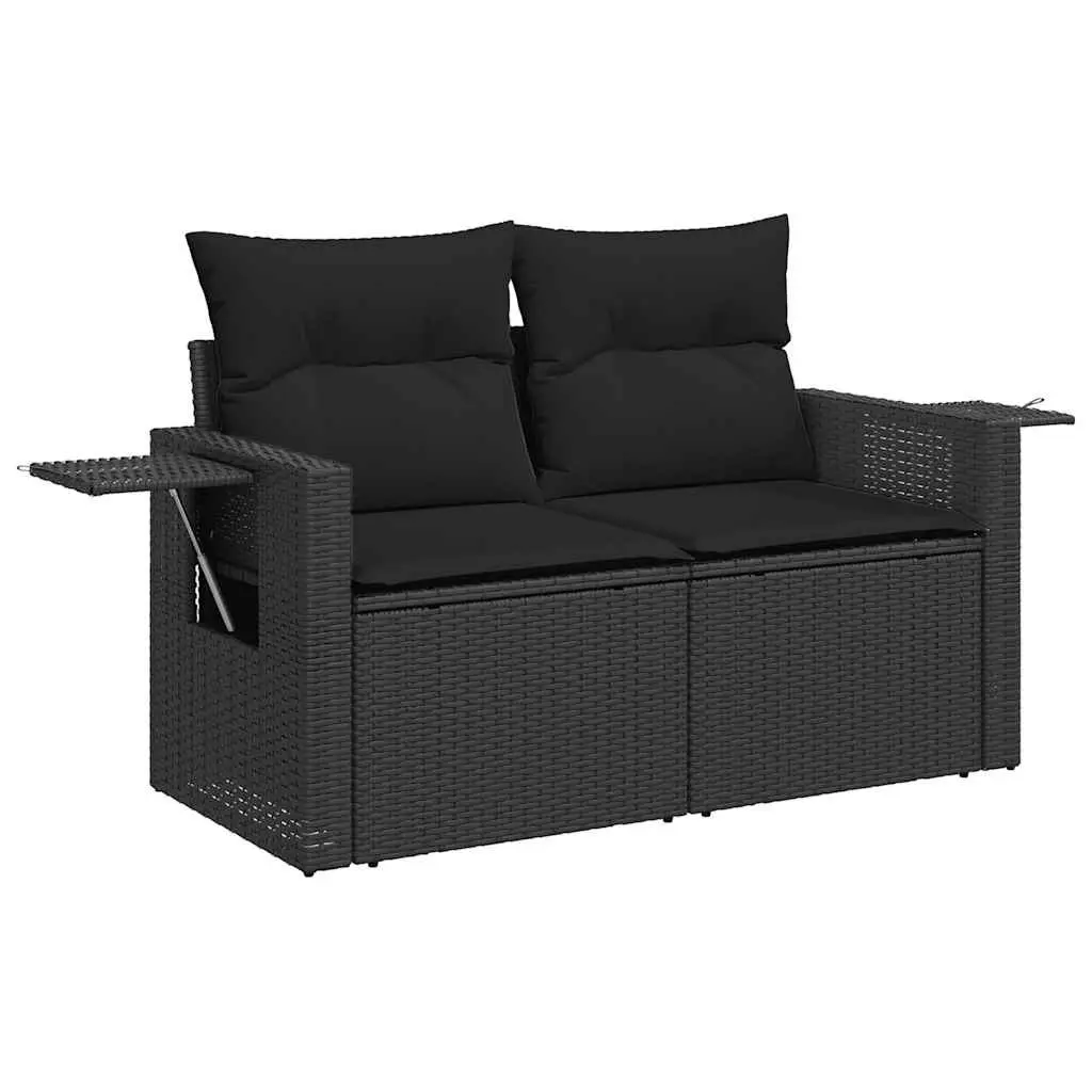 Garden Sofa Set 8 Piece Outdoor Use Black Poly Rattan Patio Furniture
