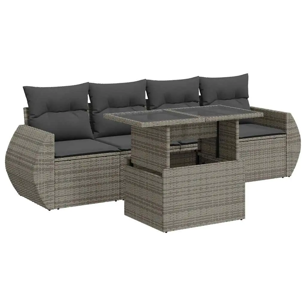 Garden Sofa Set 5 Piece Outdoor Furniture Grey Poly Rattan Patio Lounge