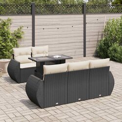 Garden Sofa Set - 6-Piece Black Poly Rattan with Cushions