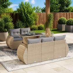 6-Piece Garden Sofa Set: Beige PE Rattan & Steel Frame