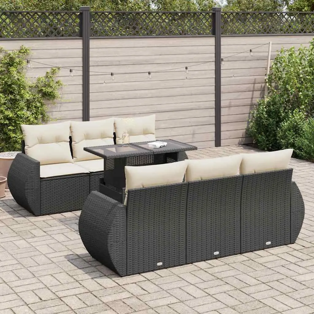 7 Piece Outdoor Sofa Set Patio Furniture Black Rattan Cushions Adjustable Table Storage for Backyard Terrace