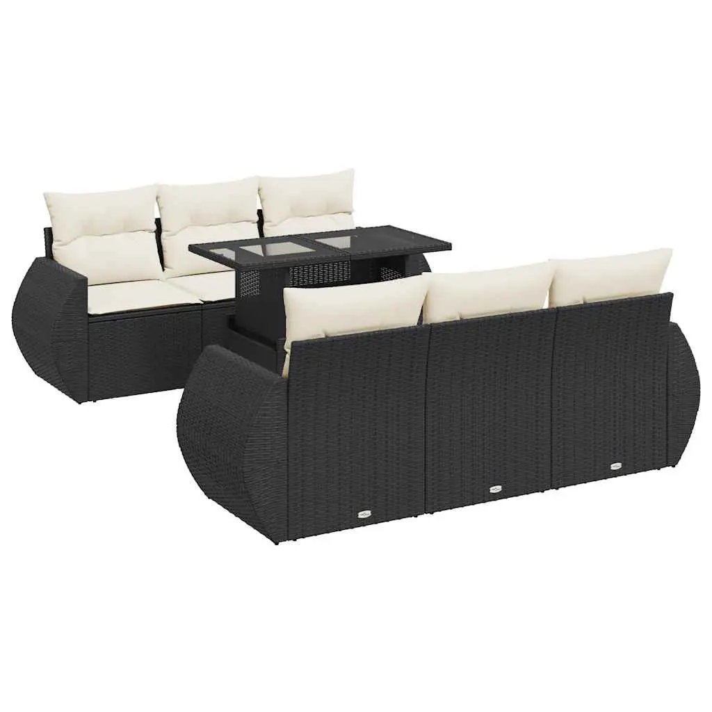 7 Piece Outdoor Sofa Set Patio Furniture Black Rattan Cushions Adjustable Table Storage for Backyard Terrace