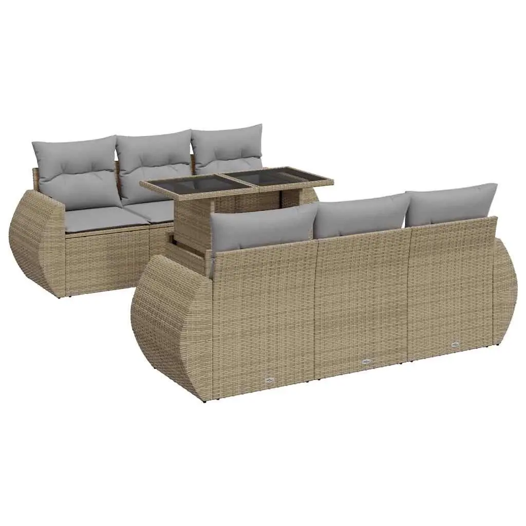 7 Piece Garden Sofa Set Outdoor Patio Furniture Beige Poly Rattan