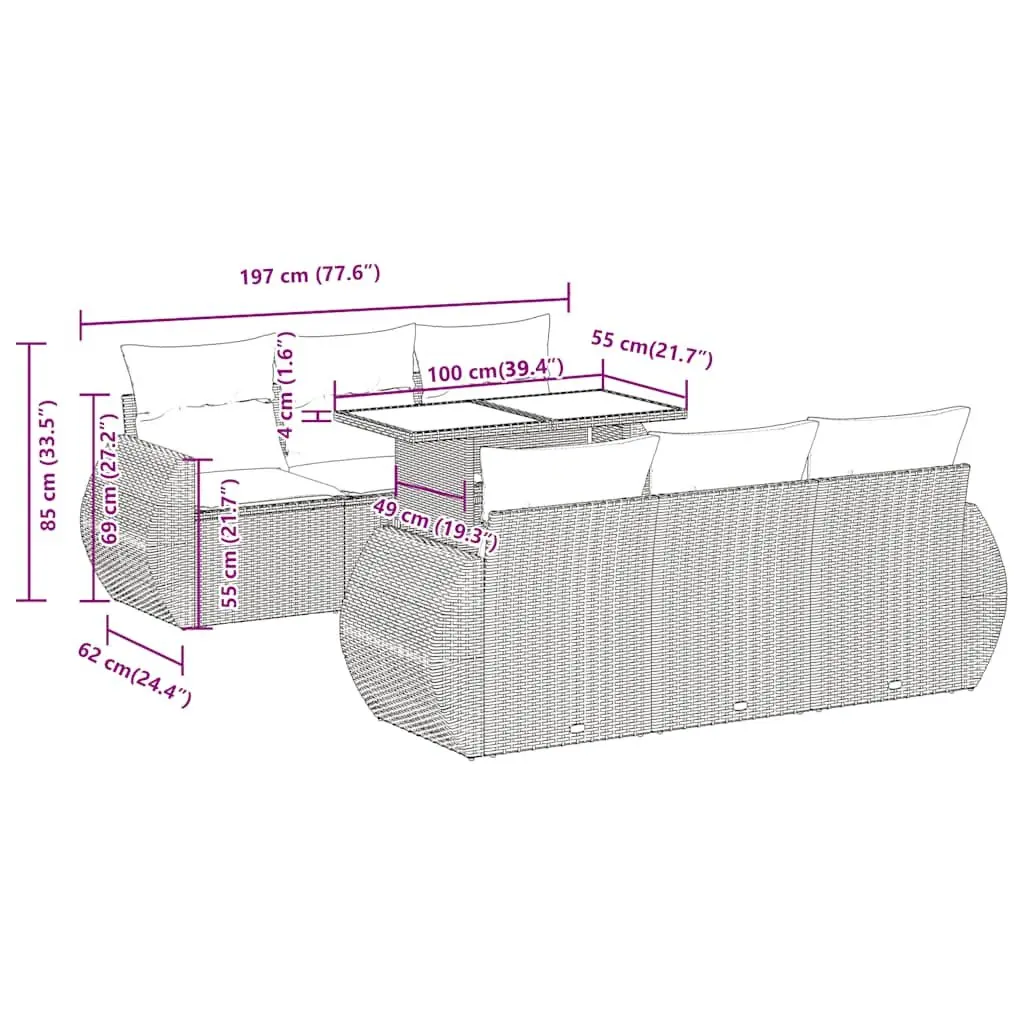 7 Piece Garden Sofa Set Outdoor Patio Furniture Beige Poly Rattan