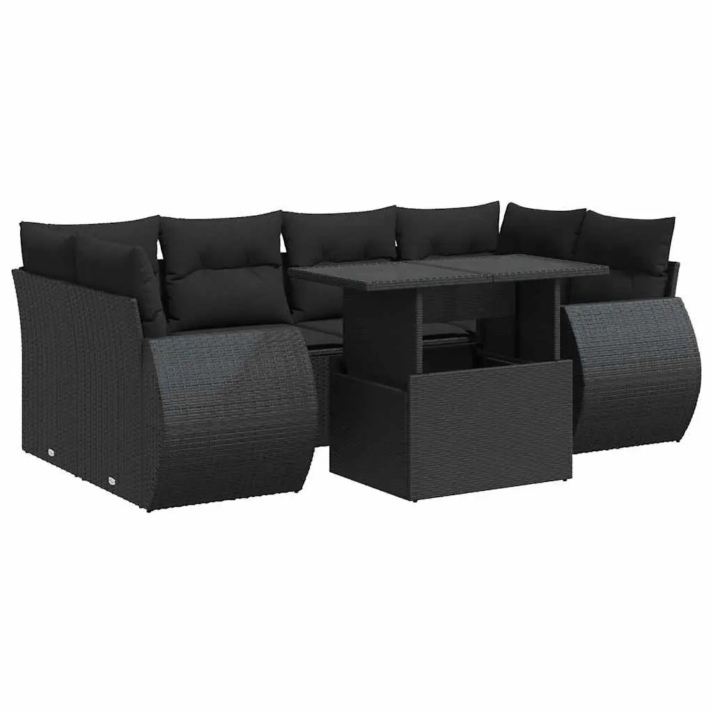 7 Piece Garden Sofa Set with Storage Cushions Black Outdoor Patio Furniture