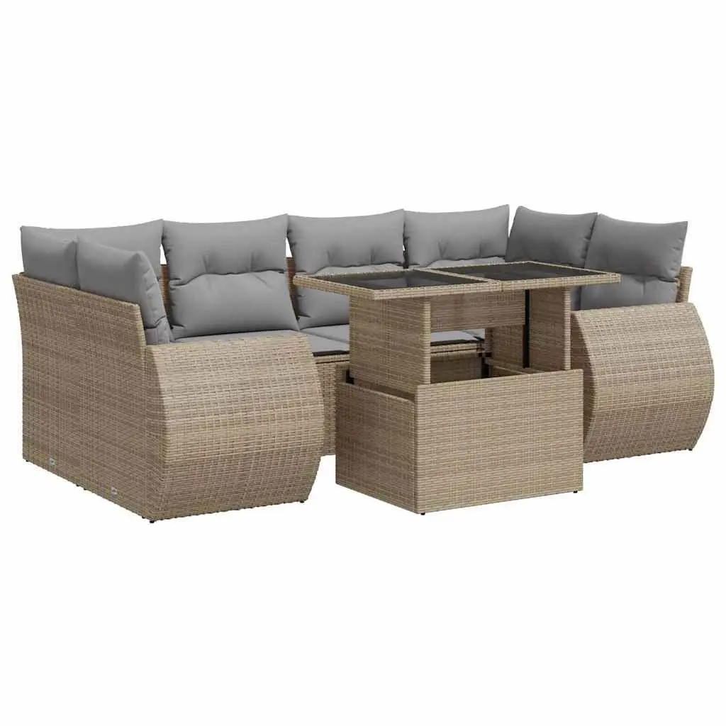 7 Piece Outdoor Garden Sofa Set Beige Poly Rattan Patio Furniture