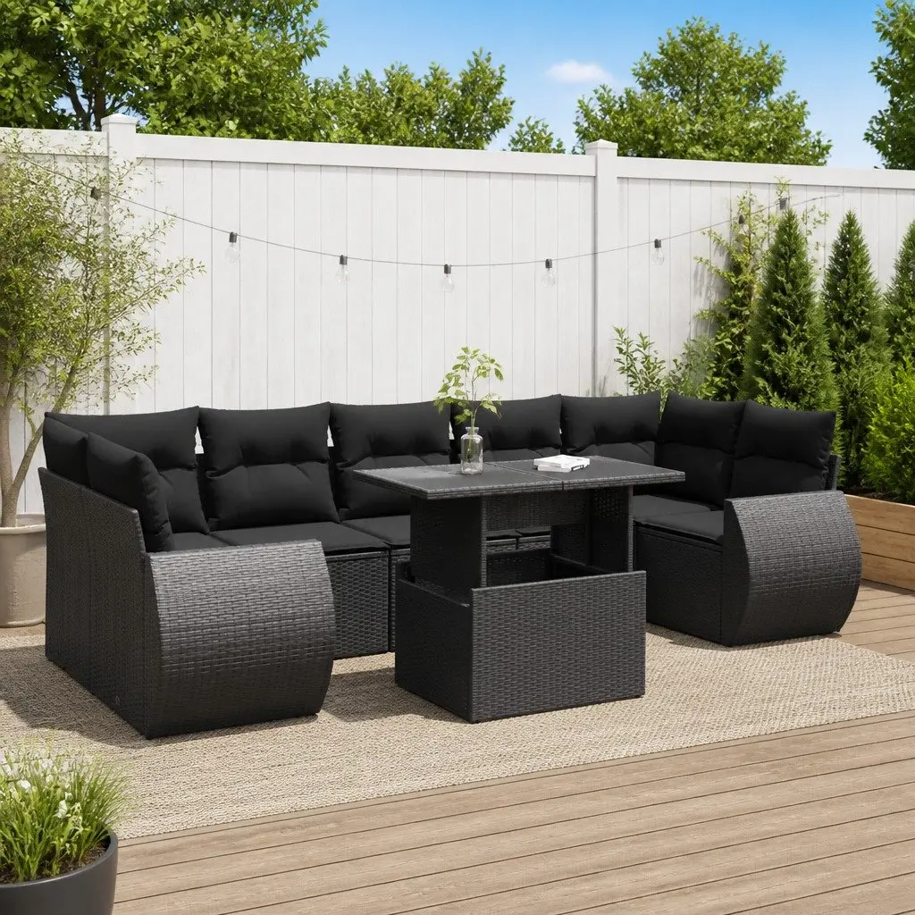 Garden Sofa Set Outdoor Furniture 8 Piece Patio Black Poly Rattan with Cushions