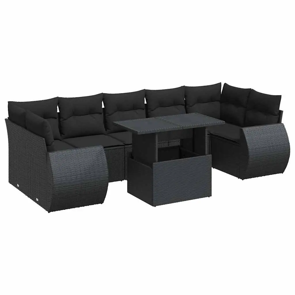 Garden Sofa Set Outdoor Furniture 8 Piece Patio Black Poly Rattan with Cushions