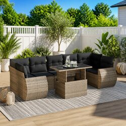 Garden Sofa Set 8 Piece Outdoor Furniture Grey Poly Rattan Patio Seating