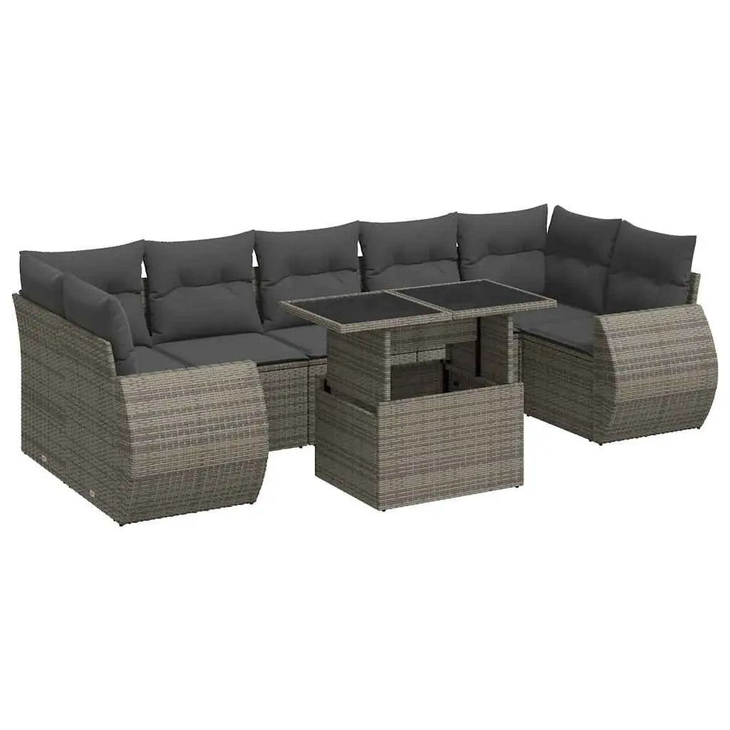 Garden Sofa Set 8 Piece Outdoor Furniture Grey Poly Rattan Patio Seating