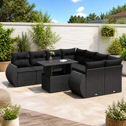 Black 9 Piece Garden Sofa Set with Premium Features