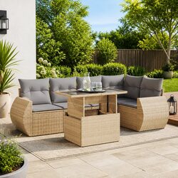 6-Piece Outdoor Sofa Set Dimensions: 6 Seats, Beige Color