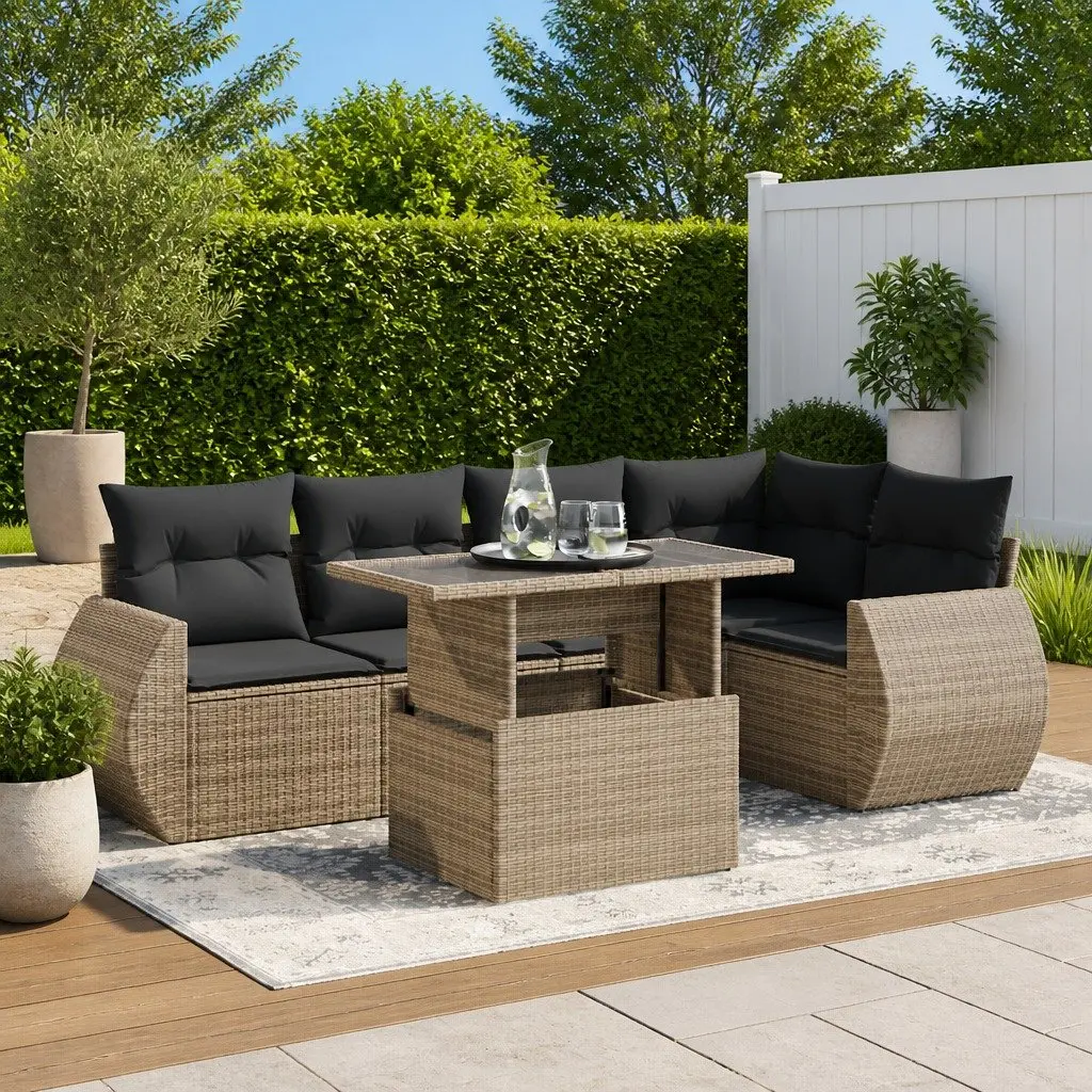 Garden Sofa Set for Outdoor Patio Grey 6 Piece with Storage