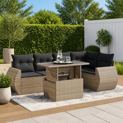 6 Piece Garden Sofa Set with Storage Grey Outdoor Patio Furniture Cushions