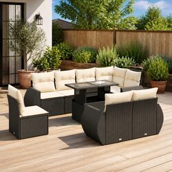 Specifications of 9-Piece Garden Sofa Set: Black Rattan