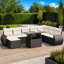 9 Piece Garden Sofa Set Outdoor Furniture Patio Lounge Cushions Black PE Rattan