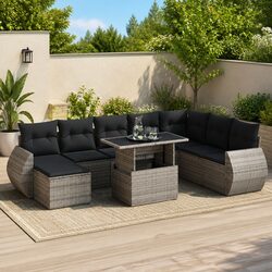 Garden Sofa Set 9 Pieces - Grey Poly Rattan Outdoor Seating