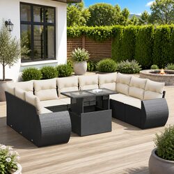 10 Piece Outdoor Modular Sofa Set – Black PE Rattan
