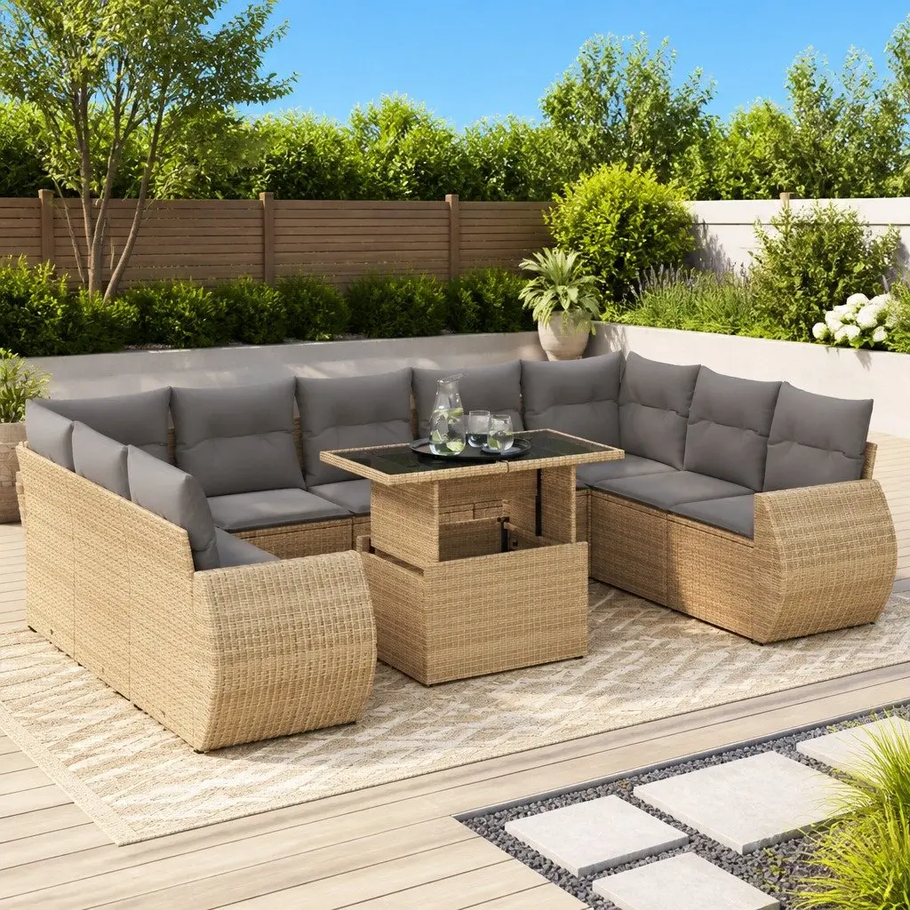 10 Piece Beige Garden Sofa Set