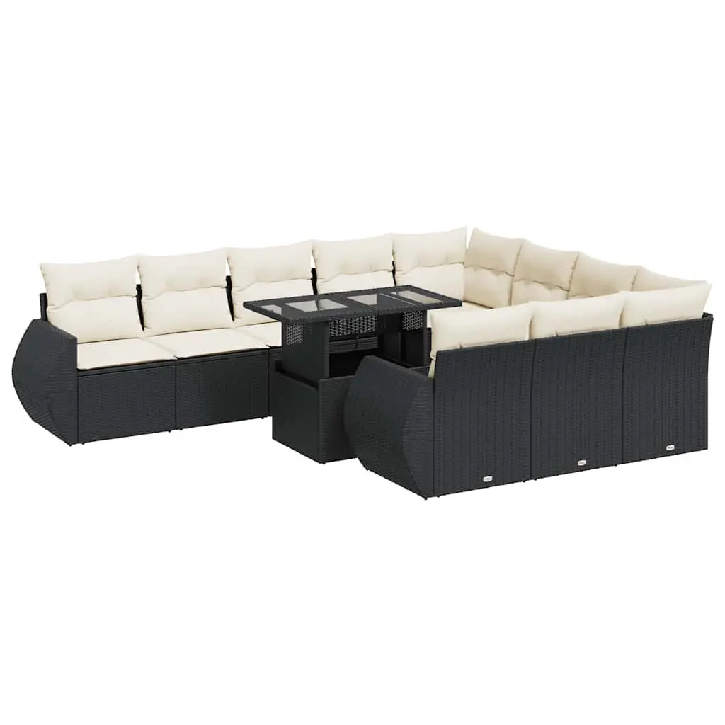 Modular Garden Sofa Set 11 Piece Outdoor Furniture Black PE Rattan for Patio and Terrace