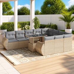 Garden Sofa Set 11 Piece Outdoor Furniture Beige Poly Rattan Patio Lounge