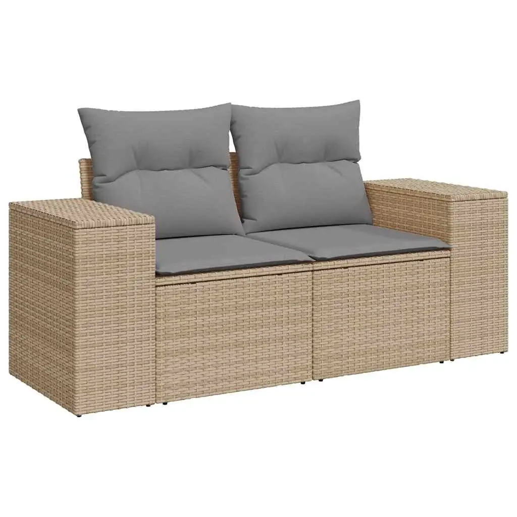 Garden Sofa Set 5 Piece Outdoor Furniture Patio Beige Poly Rattan with Cushions