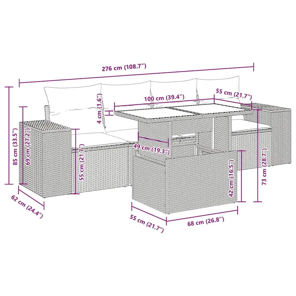 5-Piece Modular Grey Sofa Set