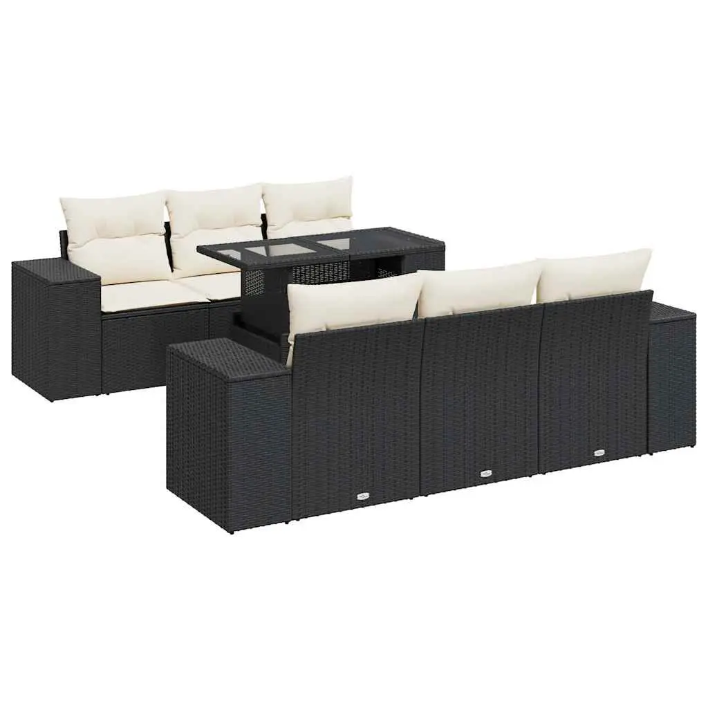 7 Piece Garden Sofa Set for Patio Outdoor Black with Storage Cushions
