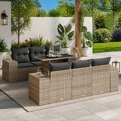 7 Piece Grey PE Rattan Garden Sofa Set with Storage