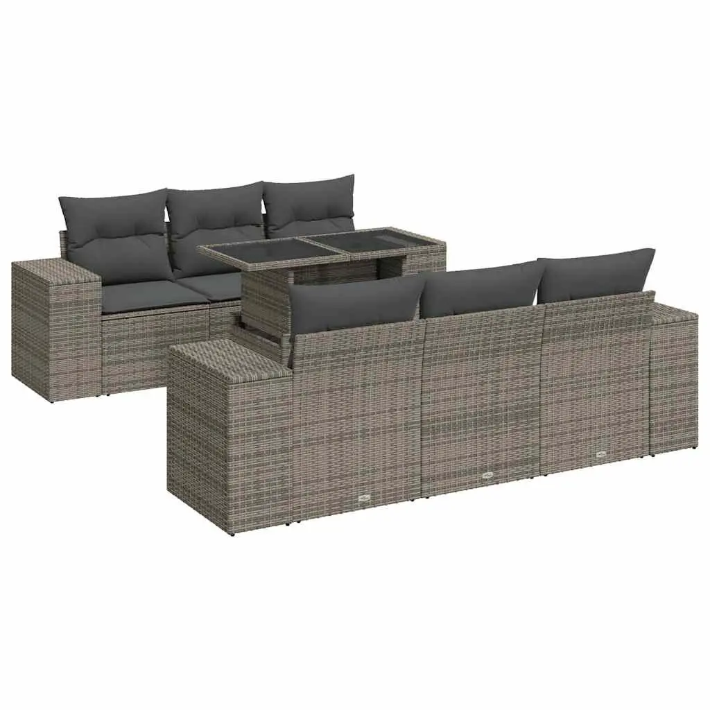Garden Sofa Set 7 Piece Outdoor Furniture Grey PE Rattan Patio Seating Modular