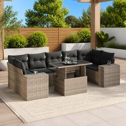 Garden Sofa Set: 8 Piece Grey Poly Rattan with Cushions