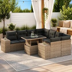 Garden Sofa Set Specifications: 9 Pieces, Grey PE Rattan
