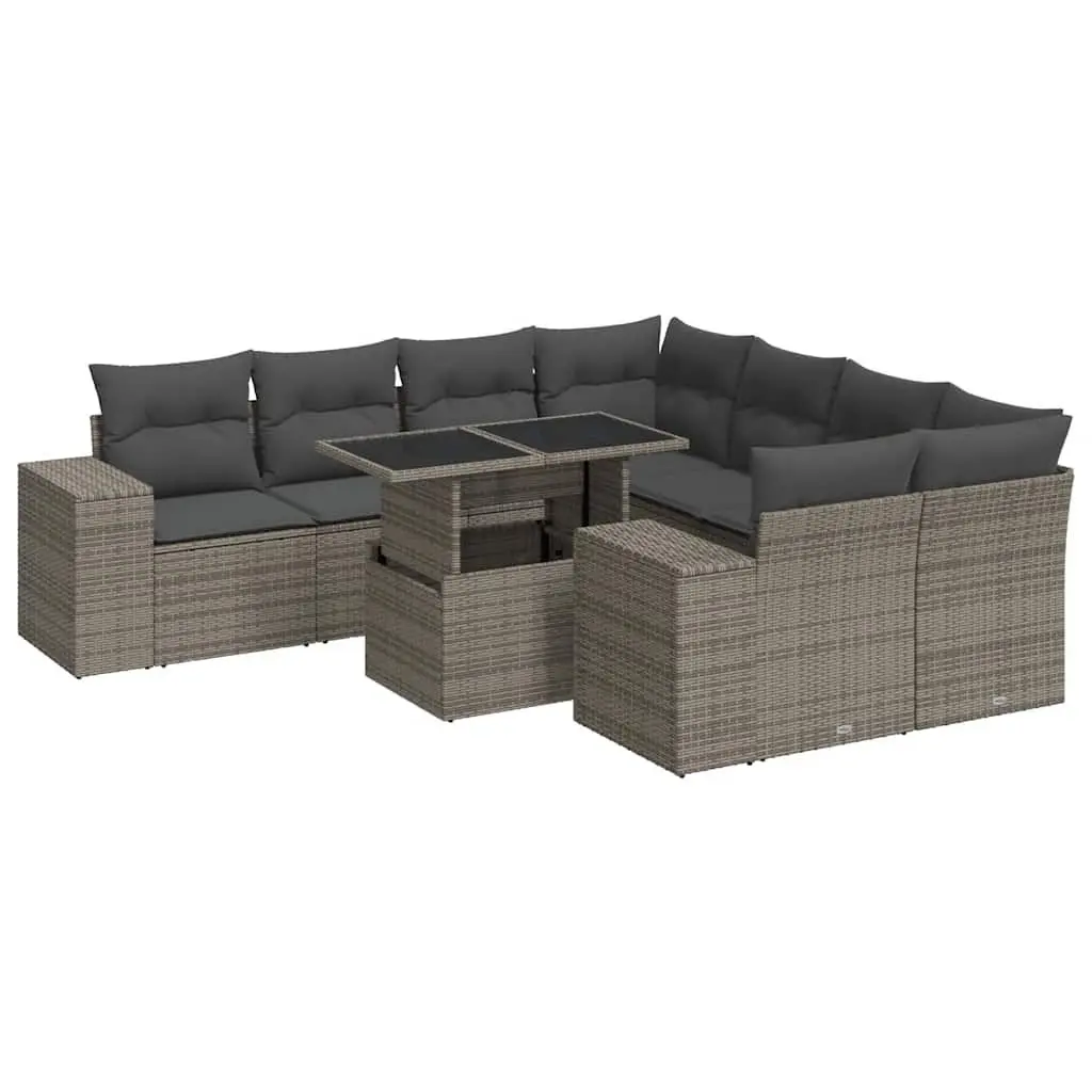 Garden Sofa Set 9 Piece Outdoor Furniture Patio Lounge Grey Poly Rattan Modular