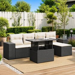 Specifications for Black Poly Rattan 6 Piece Garden Sofa Set