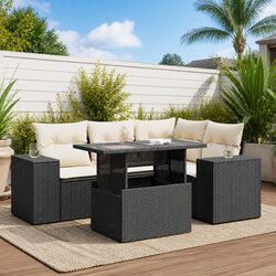 5 Piece Outdoor Sofa Set - Black Poly Rattan, Modular