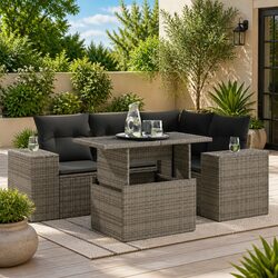 Specifications for 5-Piece Outdoor Sofa Set in Grey Poly Rattan
