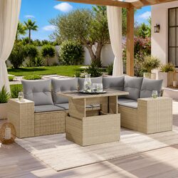 6-Piece Garden Sofa Set: Beige Poly Rattan Construction