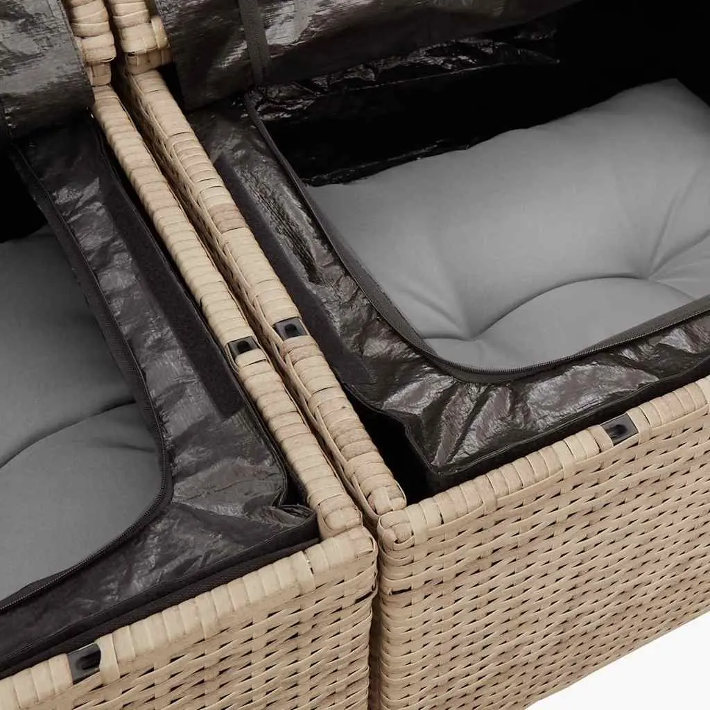 Garden Sofa Set 6 Piece Outdoor Furniture Beige Poly Rattan Patio Seating with