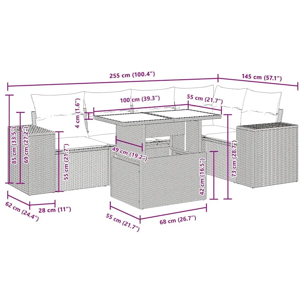 Garden Sofa Set 6 Piece Outdoor Furniture Patio Seating Grey Poly Rattan Modular