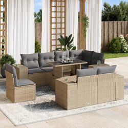 Garden Sofa Set 9 Piece Outdoor Furniture Beige Poly Rattan Patio Sectional