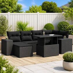 Garden Sofa Set 7 Piece Outdoor Furniture Rattan Black Patio Sectional with